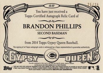 2014 Topps Gypsy Queen - Relic Autographs #AR-BP Brandon Phillips Back