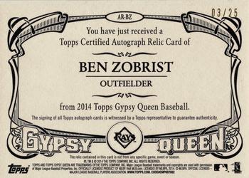 2014 Topps Gypsy Queen - Relic Autographs #AR-BZ Ben Zobrist Back