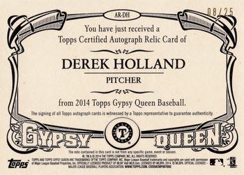 2014 Topps Gypsy Queen - Relic Autographs #AR-DH Derek Holland Back