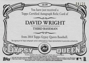 2014 Topps Gypsy Queen - Relic Autographs #AR-DW David Wright Back