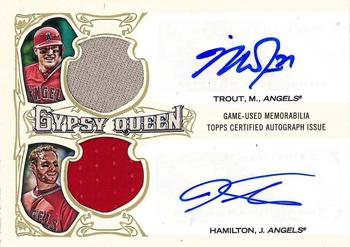 2014 Topps Gypsy Queen - Relic Autographs Dual #DAR-TH Josh Hamilton / Mike Trout Front