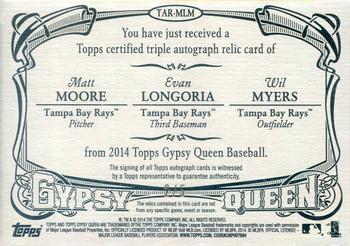 2014 Topps Gypsy Queen - Relic Autographs Triple #TAR-MLM Wil Myers / Matt Moore / Evan Longoria Back