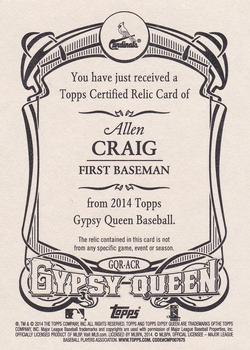 2014 Topps Gypsy Queen - Relics #GQR-ACR Allen Craig Back