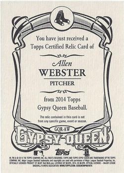 2014 Topps Gypsy Queen - Relics #GQR-AW Allen Webster Back