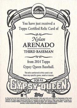 2014 Topps Gypsy Queen - Relics #GQR-NA Nolan Arenado Back