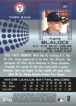 2004 Finest - Refractors #31 Hank Blalock Back