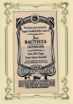 2014 Topps Gypsy Queen - Mini Relics #GMR-JB Jose Bautista Back