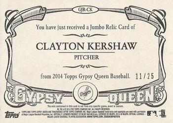 2014 Topps Gypsy Queen - Jumbo Relics Black #GJR-CK Clayton Kershaw Back