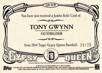 2014 Topps Gypsy Queen - Jumbo Relics Black #GJR-TGW Tony Gwynn Back