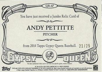 2014 Topps Gypsy Queen - Jumbo Relics Black #GJR-AP Andy Pettitte Back