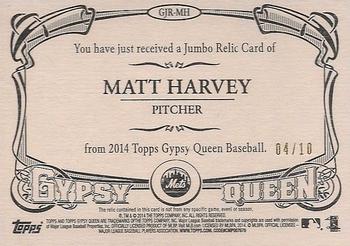 2014 Topps Gypsy Queen - Jumbo Relics Gold #GJR-MH Matt Harvey Back