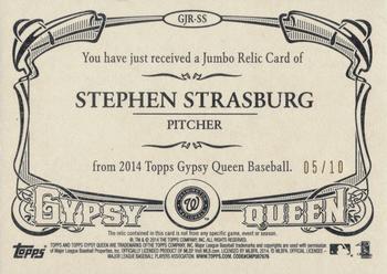 2014 Topps Gypsy Queen - Jumbo Relics Gold #GJR-SS Stephen Strasburg Back