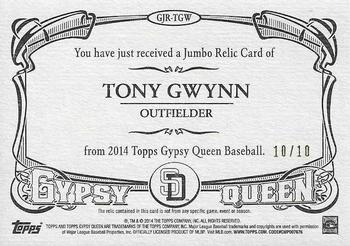 2014 Topps Gypsy Queen - Jumbo Relics Gold #GJR-TGW Tony Gwynn Back