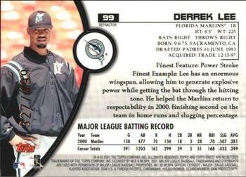 2001 Finest - Refractors #99 Derrek Lee Back