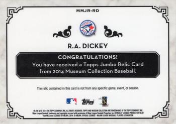 2014 Topps Museum Collection - Momentous Materials Jumbo Relics Gold #MMJR-RD R.A. Dickey Back