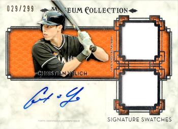 2014 Topps Museum Collection - Single Player Signature Swatches Dual Relic Autographs #SSD-CY Christian Yelich Front