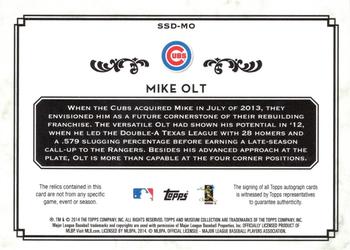 2014 Topps Museum Collection - Single Player Signature Swatches Dual Relic Autographs #SSD-MO Mike Olt Back