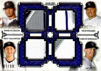 2014 Topps Museum Collection - Four Player Primary Pieces Quad Relics #PPFQR-25 Troy Tulowitzki / Carlos Gonzalez / Wilin Rosario / Jhoulys Chacin Front