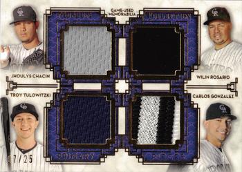 2014 Topps Museum Collection - Four Player Primary Pieces Quad Relics Gold #PPFQR-25 Troy Tulowitzki / Carlos Gonzalez / Wilin Rosario / Jhoulys Chacin Front