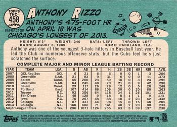 2014 Topps Heritage - Chrome Purple Refractors #THC-458 Anthony Rizzo Back