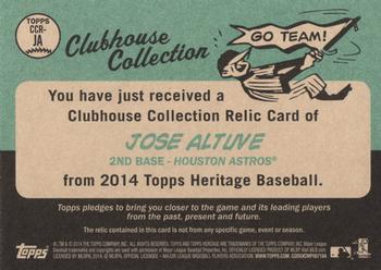 2014 Topps Heritage - Clubhouse Collection Relics Gold #CCR-JA Jose Altuve Back
