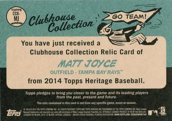 2014 Topps Heritage - Clubhouse Collection Relics Gold #CCR-MJ Matt Joyce Back