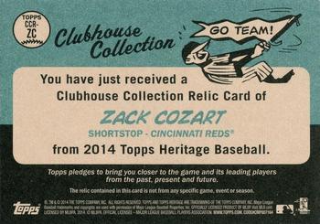 2014 Topps Heritage - Clubhouse Collection Relics Gold #CCR-ZC Zack Cozart Back