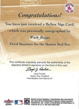 2001 Fleer Boston Red Sox 100th Anniversary - BoSox Sigs #NNO Wade Boggs Back
