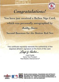 2001 Fleer Boston Red Sox 100th Anniversary - BoSox Sigs #NNO Bobby Doerr Back
