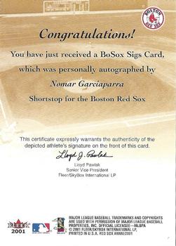 2001 Fleer Boston Red Sox 100th Anniversary - BoSox Sigs #NNO Nomar Garciaparra Back
