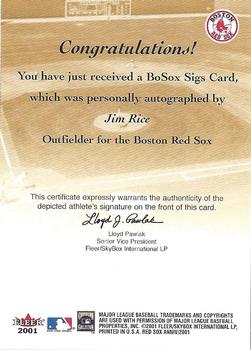 2001 Fleer Boston Red Sox 100th Anniversary - BoSox Sigs #NNO Jim Rice Back