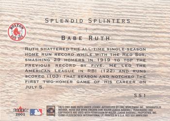 2001 Fleer Boston Red Sox 100th Anniversary - Splendid Splinters #SS1 Babe Ruth Back