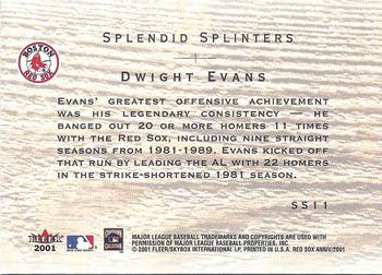 2001 Fleer Boston Red Sox 100th Anniversary - Splendid Splinters #SS11 Dwight Evans Back