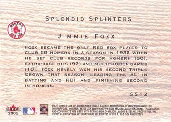 2001 Fleer Boston Red Sox 100th Anniversary - Splendid Splinters #SS12 Jimmie Foxx Back