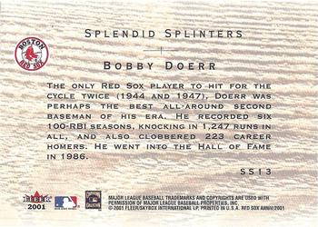 2001 Fleer Boston Red Sox 100th Anniversary - Splendid Splinters #SS13 Bobby Doerr Back