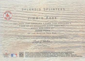 2001 Fleer Boston Red Sox 100th Anniversary - Splendid Splinters Game-Used Bats #NNO Jimmie Foxx Back