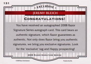 2008 Razor Signature Series #131 Jeremy Bleich Back