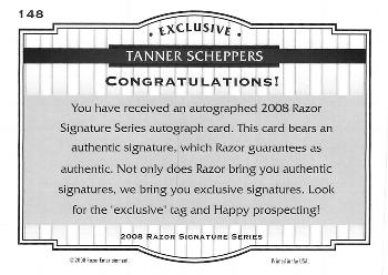 2008 Razor Signature Series #148 Tanner Scheppers Back
