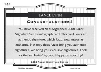 2008 Razor Signature Series #181 Lance Lynn Back