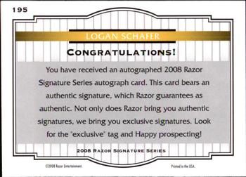 2008 Razor Signature Series #195 Logan Schafer Back