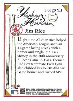 2001 Fleer Boston Red Sox 100th Anniversary - Yawkey's Heroes #3 YH Jim Rice Back