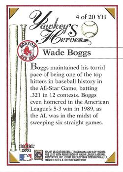2001 Fleer Boston Red Sox 100th Anniversary - Yawkey's Heroes #4 YH Wade Boggs Back