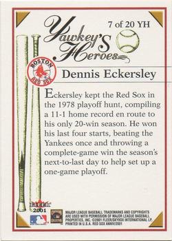 2001 Fleer Boston Red Sox 100th Anniversary - Yawkey's Heroes #7 YH Dennis Eckersley Back