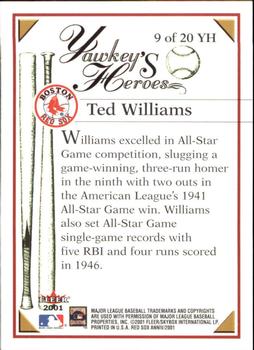 2001 Fleer Boston Red Sox 100th Anniversary - Yawkey's Heroes #9 YH Ted Williams Back