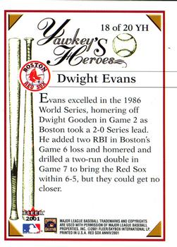 2001 Fleer Boston Red Sox 100th Anniversary - Yawkey's Heroes #18 YH Dwight Evans Back