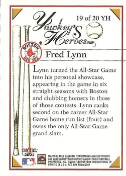 2001 Fleer Boston Red Sox 100th Anniversary - Yawkey's Heroes #19 YH Fred Lynn Back