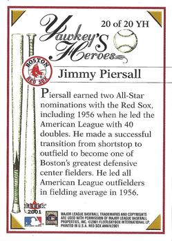 2001 Fleer Boston Red Sox 100th Anniversary - Yawkey's Heroes #20 YH Jimmy Piersall Back
