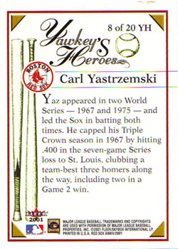 2001 Fleer Boston Red Sox 100th Anniversary - Yawkey's Heroes #8 YH Carl Yastrzemski Back