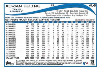 2014 Topps American League All-Stars #AL-5 Adrian Beltre Back