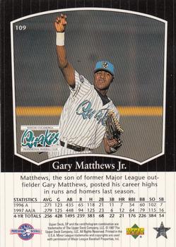 1998 SP Top Prospects #109 Gary Matthews Jr. Back